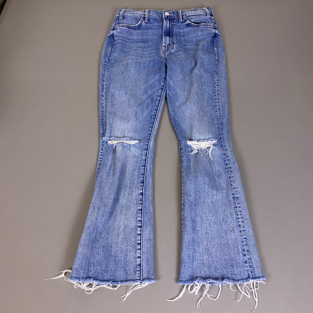 Mother Superior The Hustler Ankle Fray Jeans 27 Blue Crashing Hard Distressed